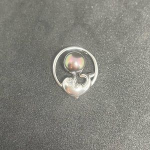 Sterling Silver Dolphin Pendant with Black Pearl